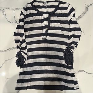 Splendid dark grey & white one-button Henley 3/4 sleeve Sz M